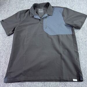 FIGS Technical Collection Polo Scrub Top Men's Large Black  Stretch Zip Pocket